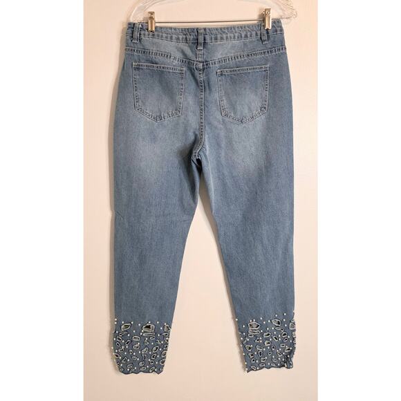 Venus Medium Washed Women's Jeans Cutout Pearl Embellished Ankles Size 12 - Picture 4 of 6